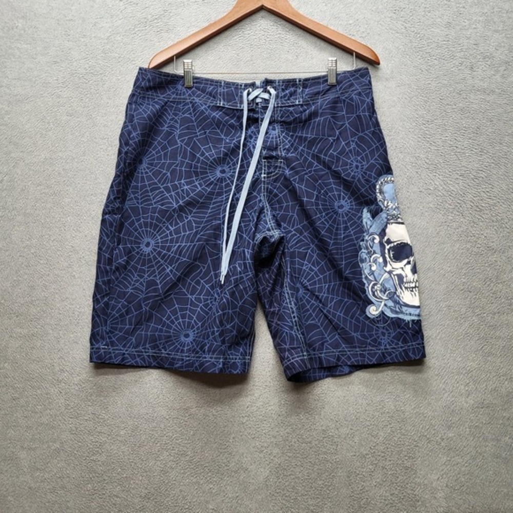 Ocean‎ Current Men Swimwear 34 Navy Graphic Skull Grunge Board Shorts Print